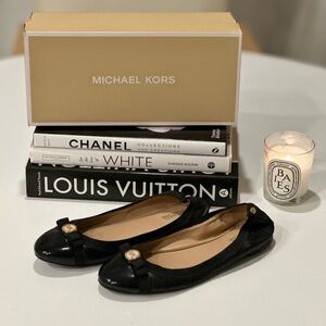 Michael Kors Black Dixie Ballet Flats with Logo Bow Detail Women’s Size 10